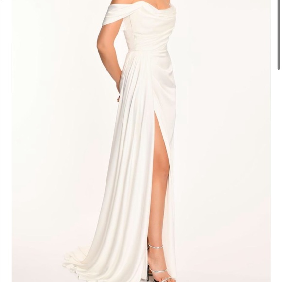 ALFABETA OFF SHOULDER THIGH SLIT RED DRESS - Picture 3 of 5